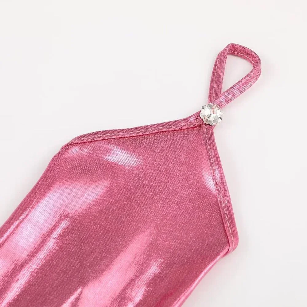 Women's Pink Shiny Elastic Satin Rave Fingerless Long Gloves Party Costume